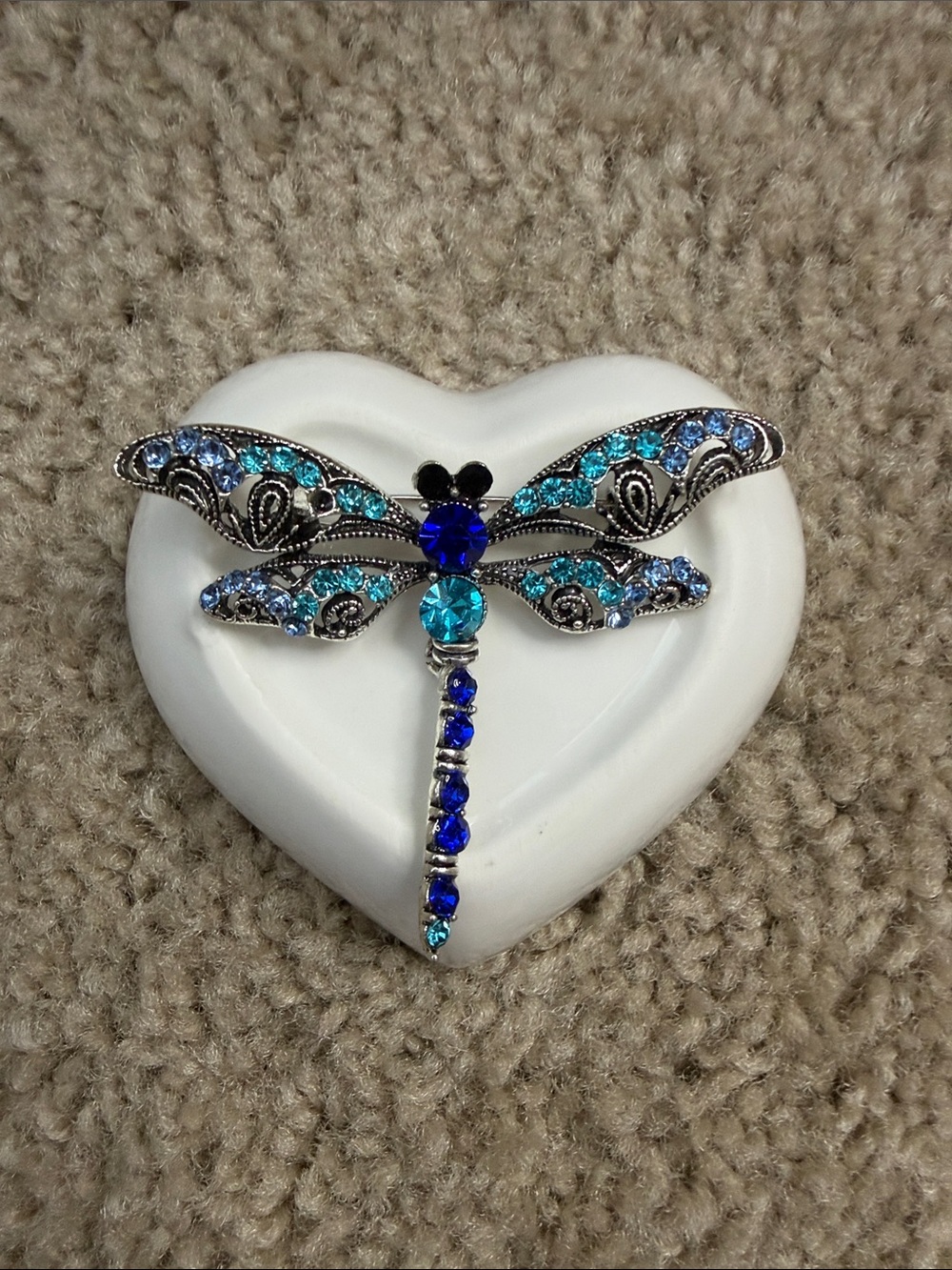 Blue Crystal Dragonfly Brooch- Decorative Home Accent